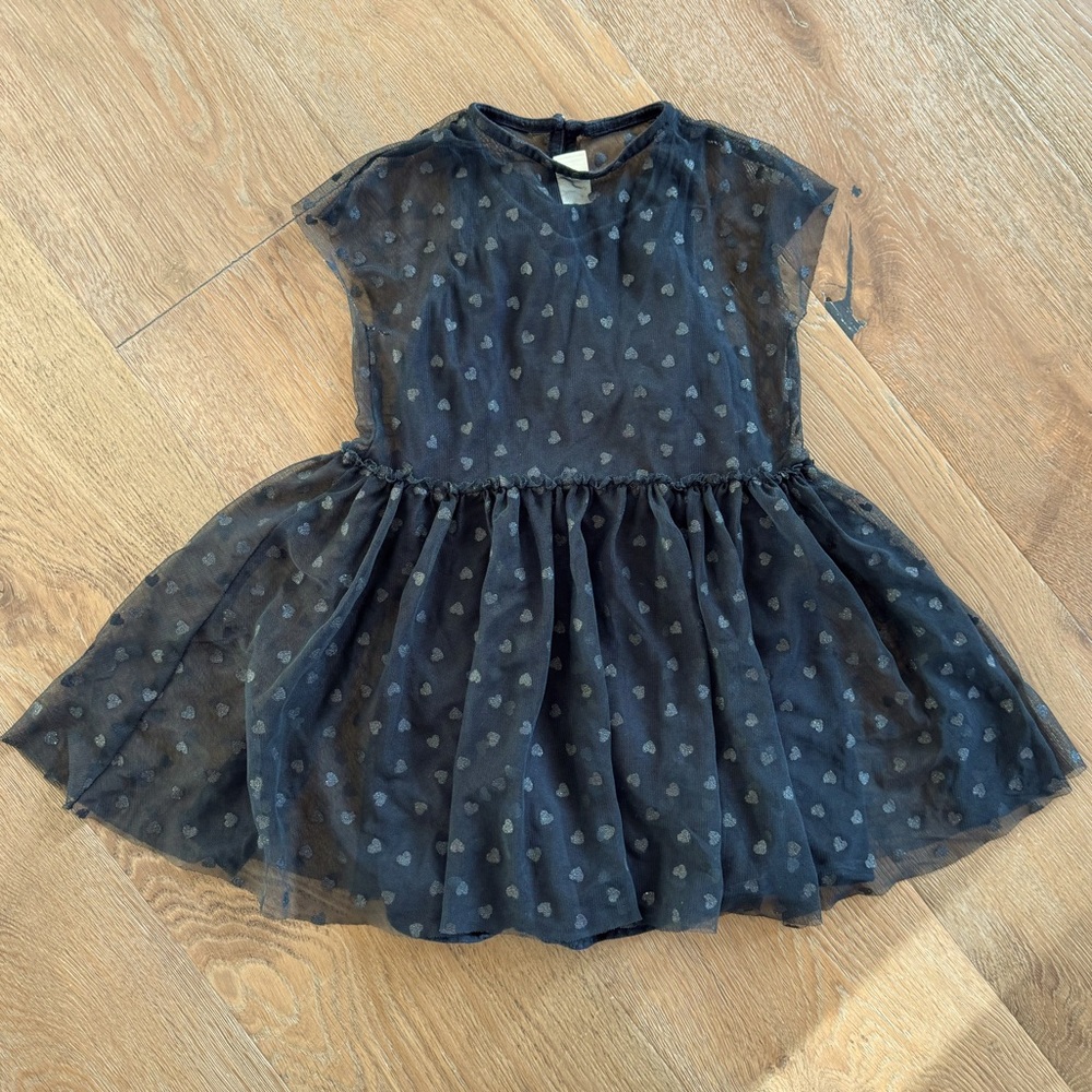 ⚡️OshKosh Black Tulle Heart Polka Dot Dress